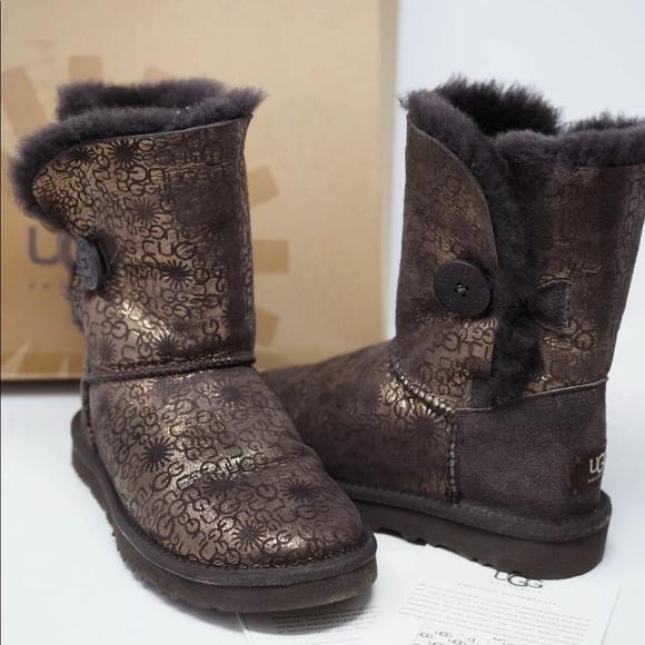 UGG Womens Size 5 Classic Short Mid 5809 Brown Gold Sparkly Glitter Winter Boots - Picture 7 of 12